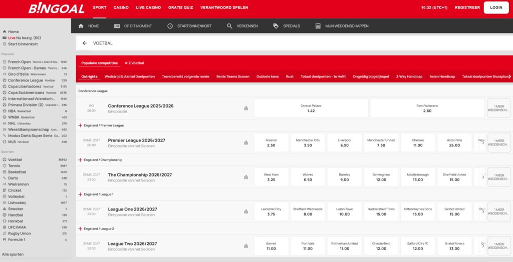 Bingoal - Wedden op voetbal WK - sportsbook interface