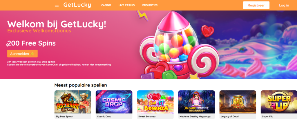 GetLucky online casino snelle uitbetaling startpagina met free spins bonus