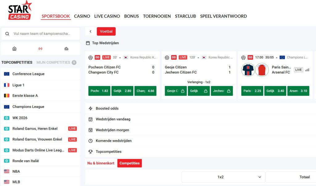 StarCasino WK bookmaker - sportsbook interface