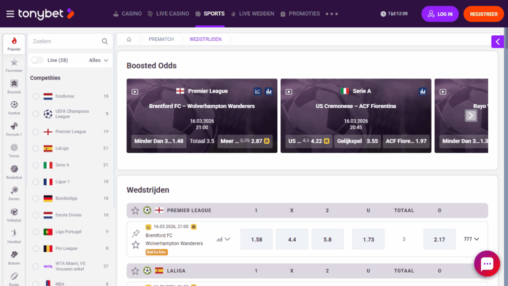 Tonybet WK bookmaker -sportsbook interface