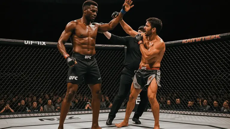 Ciryl Gane defeats Alex Pereira by TKO in UFC octagon to win interim heavyweight championship