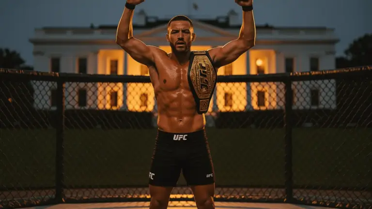 Justin Gaethje celebrates UFC lightweight title victory at White House octagon