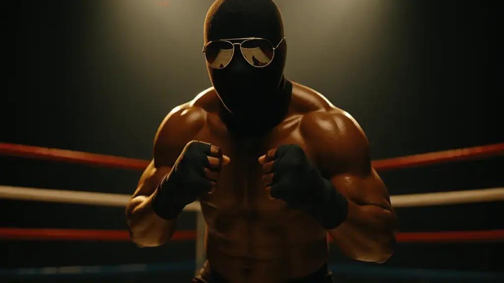 Mory Kromah kickboxer in black mask and sunglasses standing in GLORY championship ring