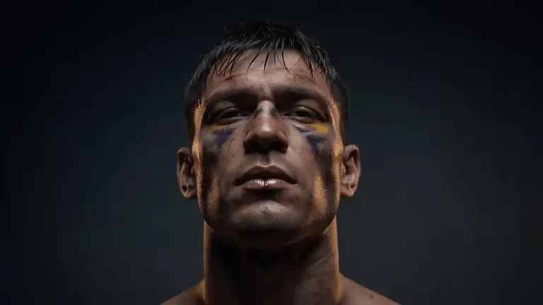 Bruised MMA fighter with determination after devastating loss, calling for rematch